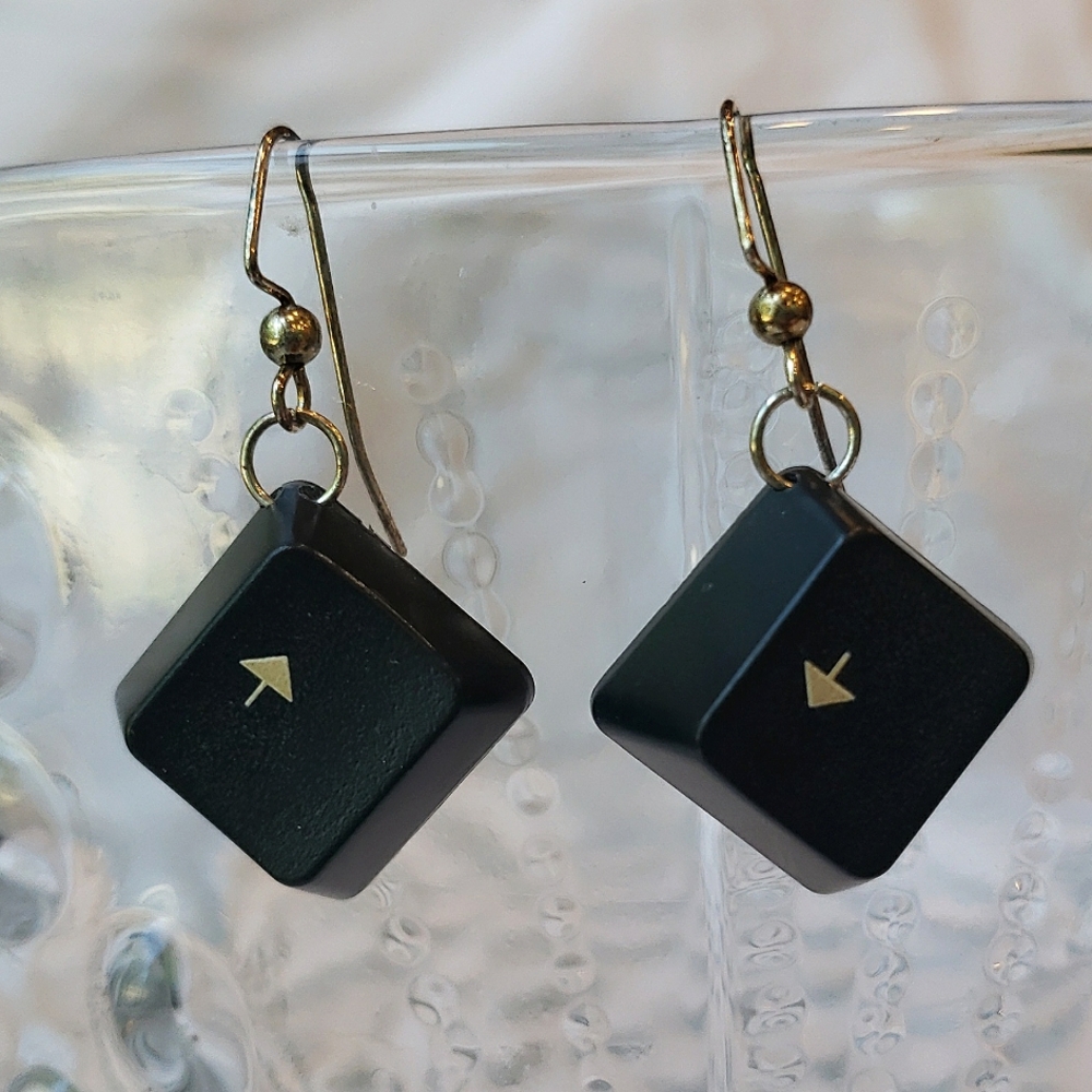 Earrings Computer Keys. Black With White Arrows.
